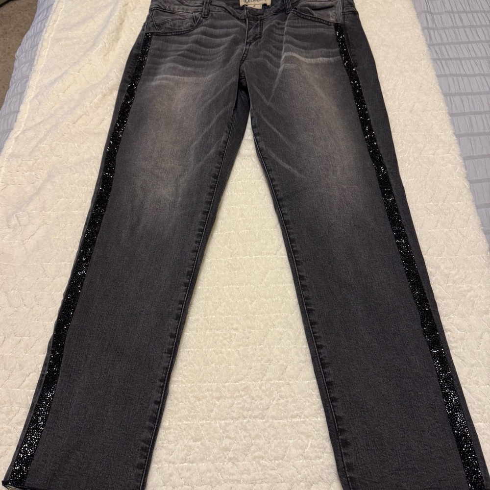 Democracy Black / Gray Jeans with Black Beaded Stripes